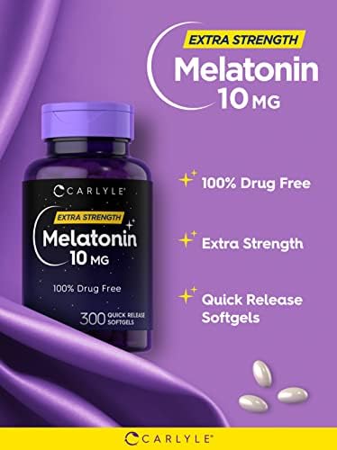 Carlyle Melatonin 10mg | 300 Softgels | Extra Strength Support for Adults | Non-GMO, Gluten Free Supplement Carlyle