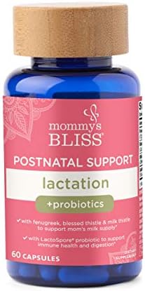 Mommy's Bliss Postnatal Lactation Support Supplement with Probiotics: Support Breastfeeding Milk Supply with Fenugreek, Blessed & Milk Thistle, Postpartum Immune Health While Nursing (60 Servings (Порции)) Mommy's Bliss