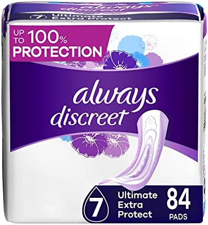 Always Discreet Adult Ultimate Extra Protection Incontinence & Postpartum Pads with Rapid Dry, 42 Count x Pack of 2 (84 Count Total) (Packaging May Vary) Always Discreet