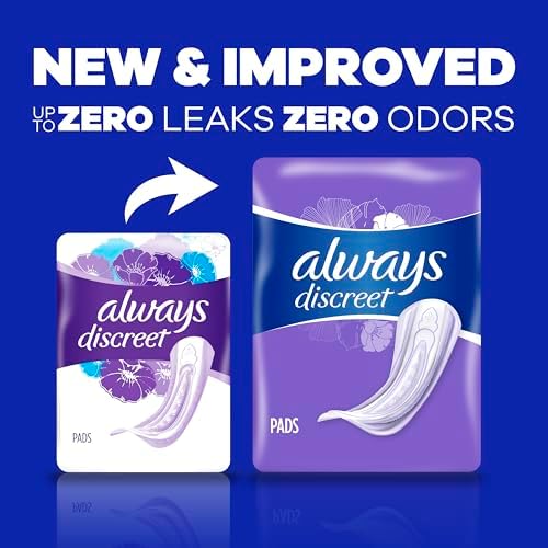 Always Discreet Adult Incontinence Pads for Women, Heavy Absorbency, Long Length, Postpartum Pads, 64 CT Always Discreet