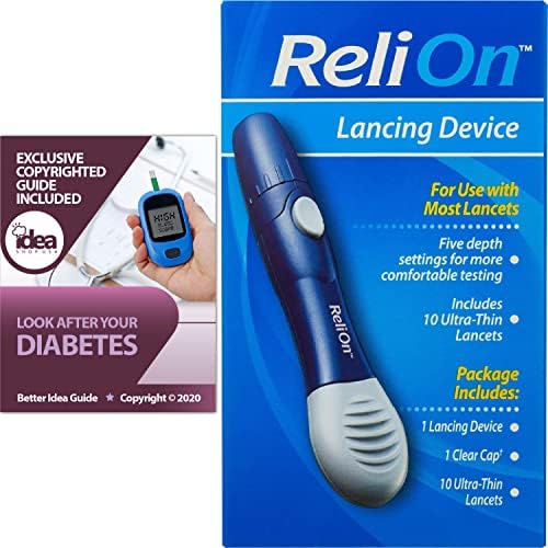 ReliOn Lancing Device Bundle with Exclusive "Look After Your Diabetes" - Better Idea Guide | Includes 10 Ultra-Thin Lancets (2 Items) Idea Shop USA