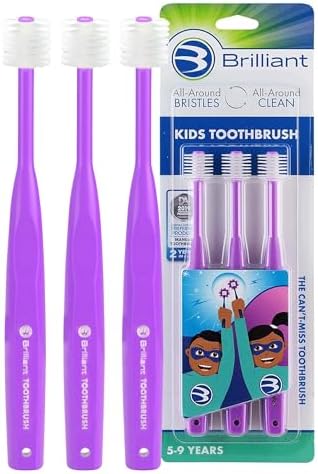 Brilliant Oral Care Kids Toothbrush with Soft Bristles and Round Head, for a Child Approved, Easy to Use All-Around Clean Mouth, Ages 5-9 Years, Royal Blue, 3 Pack Brilliant