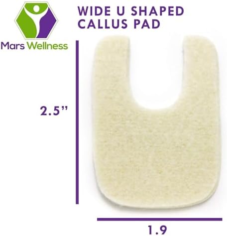 Wide U Shaped Felt Callus Horseshoe Pads - Adhesive Foot Pads That Protect Calluses from Rubbing On Shoes - 1/8" - 25 Pack MARS WELLNESS