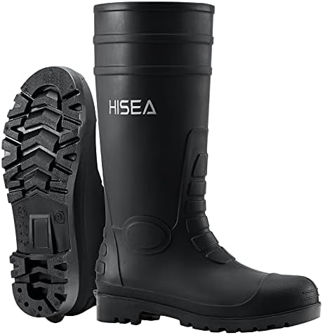 HISEA Men's Steel Toe Rain Boots PVC Rubber Boots, Waterproof Garden Fishing Outdoor Work Boots, Durable Slip Resistant Knee Boots for Agriculture and Industrial Working HISEA