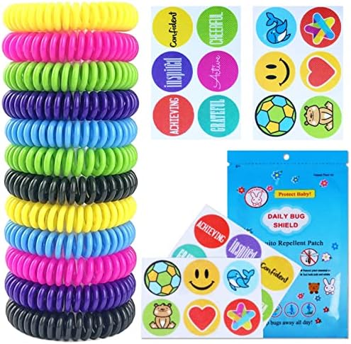 Mosquito Repellent Bracelet 12 Pack Natural Mosquito Repellent Band with 24 Pcs Stickers Safe for Kids and Adults Waterproof Insect Repellent Wristband for Indoor and Outdoor Protection UP to 300Hrs BuggyBands