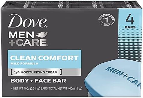 Dove Men Care Body + Face Bar Soap, Clean Comfort Mild Formula, 3.51 oz (100g) - 4 Bars4 Dove