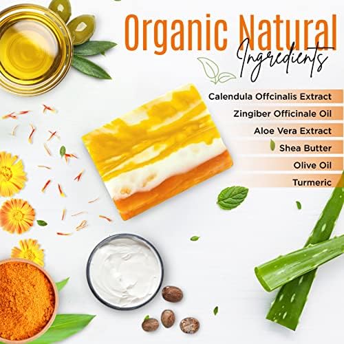 Organic Turmeric Soap Bar | Pure Natural Handcrafted Skincare, Face & Body Cleanser | Blemish Control, Reduce Acne, Evens Tone, Fades Scars, Sun Damage, Age Spots - 3.5 Oz DERMAXGEN