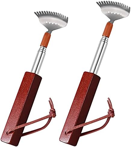 Back Scratcher with 2Pcs Detachable Heads, Back Scratcher for Women Men Extendable, Steel Wide Claws/Roller Ball/Wooden Handle, Heavy Duty Body Scratcher Massager Azymi