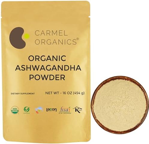 CARMEL ORGANICS Organic Ashwagandha Root Powder (Порошок) (28 Oz or 794g/1.75 Lbs) USDA Certified. Lab Tested, Non GMO & Gluten Free | Withania Somnifera from India CARMEL ORGANICS