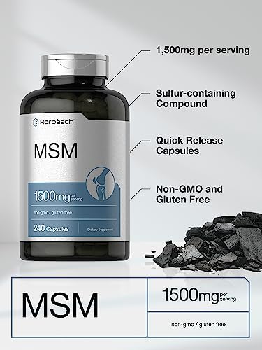 Horbäach MSM Supplement Capsules | 1500mg | 240 Count | Methylsulfonylmethane Formula | Non-GMO, Gluten Free Horbäach