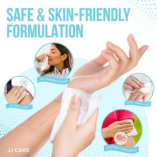 JJ CARE Adhesive Remover Wipes [Pack of 100] 6”x7” Large Stoma Wipes - Medical Adhesive Remover Wipes - Sting Free Adhesive Remover Wipes for Skin Ostomy, Stoma, Colostomy Devices and Dressings JJ CARE