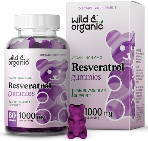 Wild & Organic Resveratrol Gummies (Жевательные конфеты) - Trans Resveratrol 1000mg - Vegan Trans Resveratrol Supplement for Immune Support - Brain Health Support w/Resveratrol - 60 Antioxidant Gummies Wild & Organic