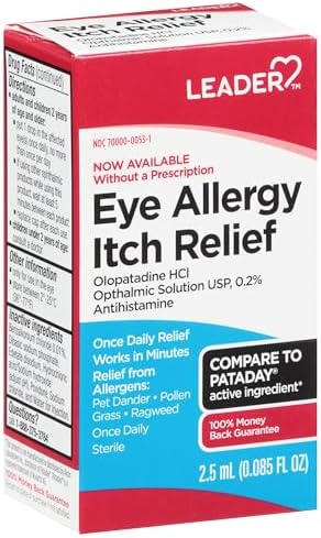 Leader Eye Allergy Itch Relief, 0.085 fl oz (Жидкие унции) Fast-Acting Antihistamine Eye Drops (Капли) Soothes Red, Itchy Eyes Generic