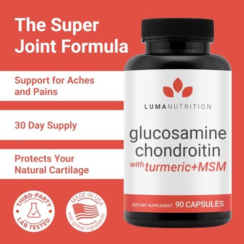 Luma Nutrition Glucosamine Chondroitin MSM - Turmeric, Boswellia - Premium Supplement - for Men and Women - Joint Supplement - 90 Capsules Luma Nutrition