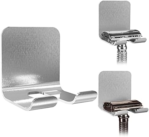 Linkidea 2 Pack Wall Mount Safety Razor Holder for Shower, Self Adhesive Shaver Hook Hanger Stand, Bathroom Wall Mounted Razor Holder Compatible with Vikings, Merkur Double Edge Safety Razor Linkidea