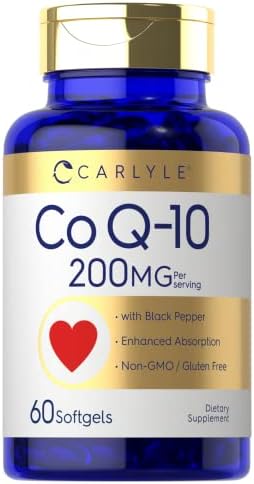 Carlyle CoQ10 200mg Softgels (Мягкие капсулы) | 60 Count | with Black Pepper | Enhanced Absorption | Non-GMO, Gluten Free Carlyle