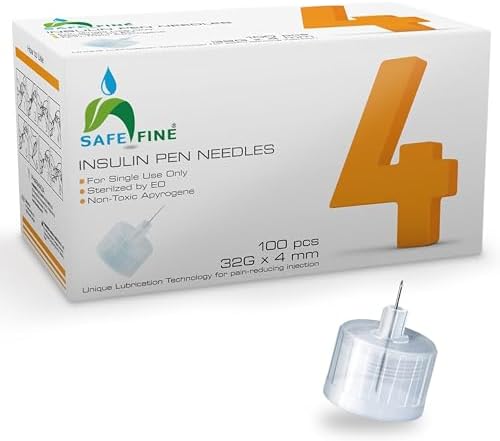 Safe Fine Insulin Pen Needles 6 mm 31G (1/4" x 0.25 mm) Thin Wall Technology for Painless Injection 100 Pcs/Box Safefine