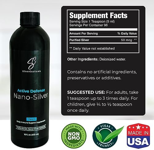 Colloidal Silver w/Nano SilverSol - 32ppm 16oz - 8X More Effective - Natural Immune Support - Save The Sick Days - Ages 5 & Up - Outperforms Higher PPM Silvers - No Taste & Smell - 3rd Party Tested SilverCeuticals