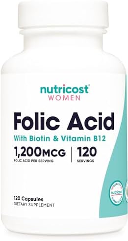 Nutricost Folic Acid for Women (Vitamin B9) 1200 mcg, 120 Capsules, with B12 and Biotin, Veggie Caps, Non-GMO & Gluten Free Nutricost