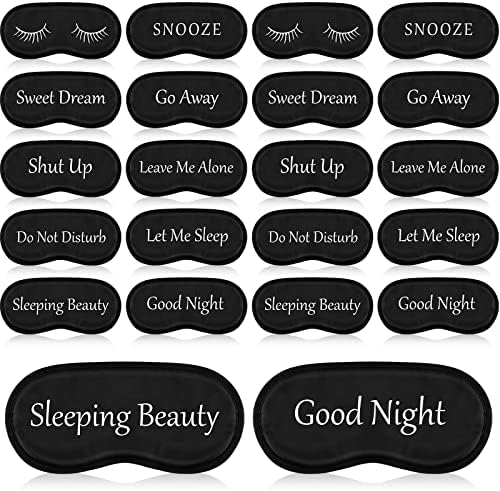 20 Pieces Bulk Funny Sleep Silk Eye Mask Eye Sleeping Mask with Adjustable Strap Blackout Eye Mask for Sleeping Night Silk Blindfold Sleeping Eye Cover Mask for Women Men Kids (Black) Eurzom