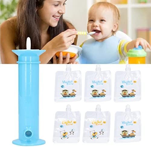 Baby Food Dispenser,7pcs Set Baby Food Pouch Maker Reusable Pure Color Pouches Toddler Fruit Squeeze Puree Filler for Kids (Blue) VBESTLIFE