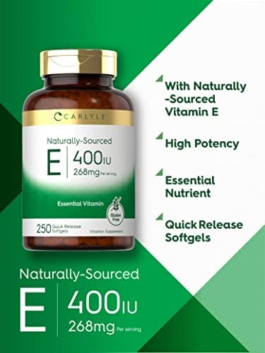 Carlyle Vitamin E 400 IU Softgels | 250 Count | Naturally Sourced | Non-GMO and Gluten Free Carlyle