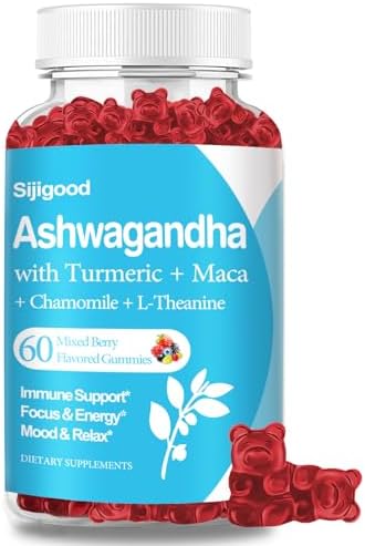 Ashwagandha Gummies (Жевательные конфеты) with L-theanine, 2500mg Ashwa Root Supplement Gummy for Women Men, 60 Mixed Berry Flavored Gummies Sijigood