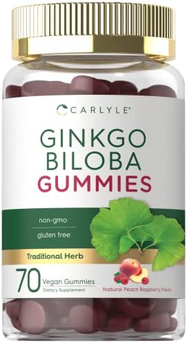 Carlyle Ginkgo Biloba 300mg | 70 Gummies (Жевательные конфеты) | 45:1 Leaf Extract | with Peach Raspberry Flavor | Vegan, Non-GMO, Gluten Free Supplement Carlyle