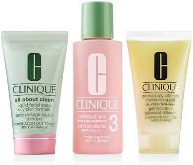 Clinique 3-Step Refresher Course Skincare Set For Oily Combination Skin Types | Cleansing, Exfoliating + Moisturizing Clinique