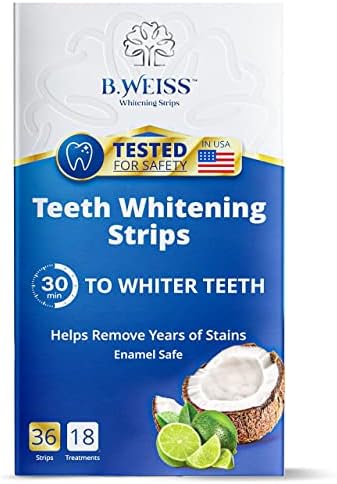 Teeth Whitening Strips 36 Individual Strips,18 Treatments, Fast Results Enamel Safe for Whiter Teeth - Enamel Safe for Whiter Teeth, Reduced Sensitivity New Formula (Coconut Flavor) B. WEISS