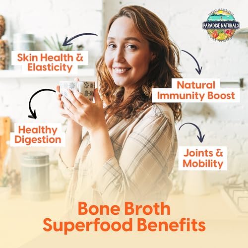 100% Grass-Fed Organic Beef Bone Broth Protein Powder, Active Probiotics, Collagen Peptide Rich, 15g Protein, Non-GMO, Low Sodium, Healthy Skin, Gut Health, Paleo Keto, No Gluten Paradise Naturals