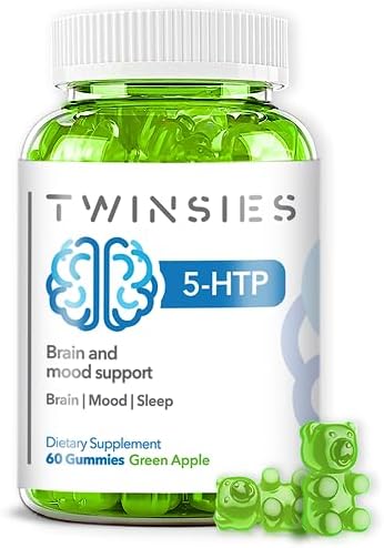 5-HTP Gummies (Жевательные конфеты) 200mg with L-Tryptophan Supplement for Brain, Mood Stabilizer and Sleep Support, 60 Green Apple Gummies (Green Apple) Twinsies