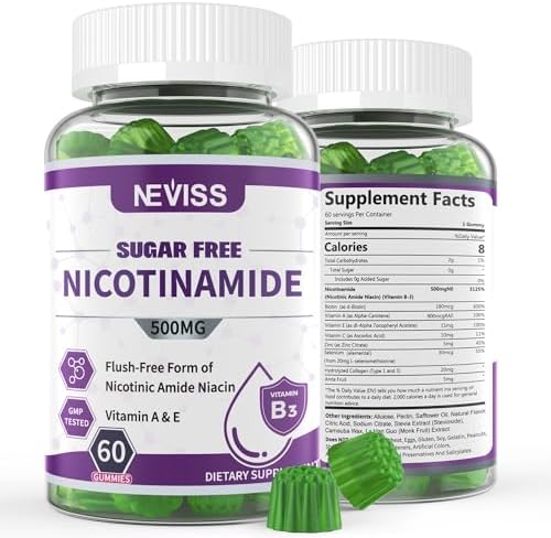 Sugar Free Nicotinamide 500mg Gummies (Жевательные конфеты), (Flush Free Niacin) Vitamin B3 Niacinamide Supplement for Cellular Energy Metabolism & Repair, Vitality, Healthy Aging, Cranberry Flavor, Easy to Chew, 60 Cts NEVISS