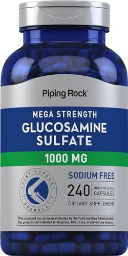 Piping Rock Glucosamine Sulfate 1000mg | 240 Capsules (Капсулы) | Mega Strength | Joint Formula | Sodium Free | Non-GMO, Gluten Free Supplement Piping Rock