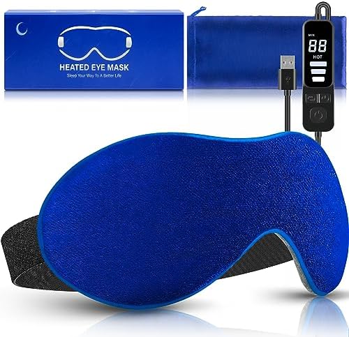 Heated Eye Mask, Dry Eye Mask Heat Eye Compress with Flaxseed, Warm Eye Compress Heating Pad with Temperature Timer Control for Sleep, Blepharitis, Dark Circles, MGD, Puffy Eyes (Blue) Mutilplx