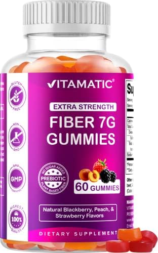 Vitamatic Prebiotic Fiber Gummies (Жевательные конфеты) for Adults - 7G Fiber Extra Strength - Zero Sugar Added - 60 Pectin Based Gummies - Digestive Health & Regularity Support Vitamatic