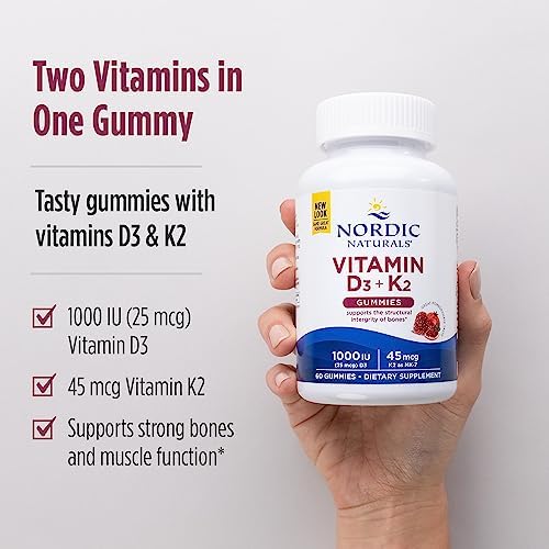 Nordic Naturals Vitamin D3 + K2 Gummies (Жевательные конфеты), Pomegranate - 60 Gummies - 1000 IU Vitamin D3 + 45 mcg Vitamin K2 - Great Taste - Bone Health, Promotes Healthy Muscle Function - Non-GMO - 60 Servings (Порции) Nordic Naturals