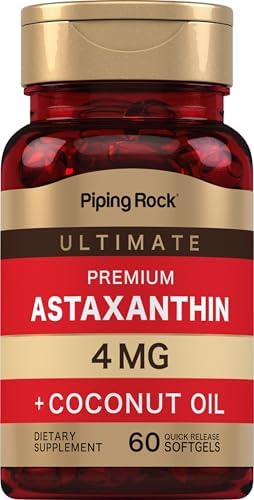 Piping Rock Astaxanthin 4mg | 60 Softgels (Мягкие капсулы) | with Coconut Oil | Algae Extract Supplement | Non GMO, Gluten Free Piping Rock