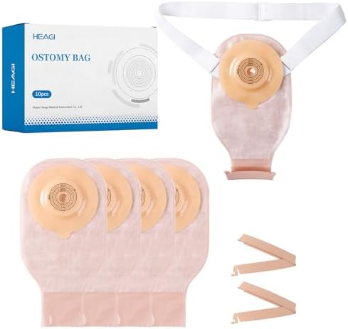 10 PCS Colostomy Bags, Ostomy Supplies, One-Piece Convex Ostomy Bags with a Waistband for Uneven Skin/Deep-Seated Areas Stoma, Cut-to-Fit, Max 45 mm Heagimed