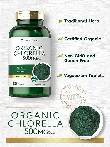 Carlyle Chlorella Tablets Organic 500 mg | 1000 Count | Vegetarian, Non-GMO, and Gluten Free Carlyle