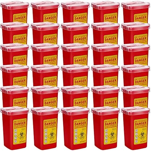 1 Quart Sharps Container Sharps Disposal Containers for Home Use Small Needle Sharps Container Flip Top Portable Container for Office Tattoo Parlors Barbershop Travel, 6" x 4" x 3", Red (30 Pcs) Chumia