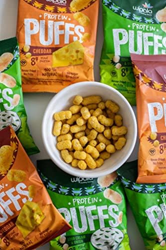 Wipala Snacks Protein Puffs | 8 Grams of Protein per bag | Certified Vegan | 6 Pack | NON GMO | Gluten Free | (Cheddar Cheese) Everglobe