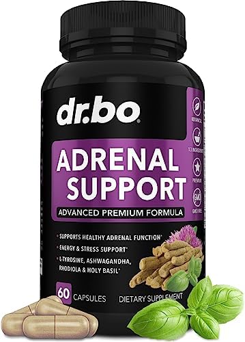 Adrenal Support Cortisol Manager Supplement - Adrenal Fatigue Supplements for Women & Men with Natural Adaptogen Ashwagandha Holy Basil Rhodiola L Tyrosine Complex Adrenal Cortisol Health - 60 Pills DR. BO