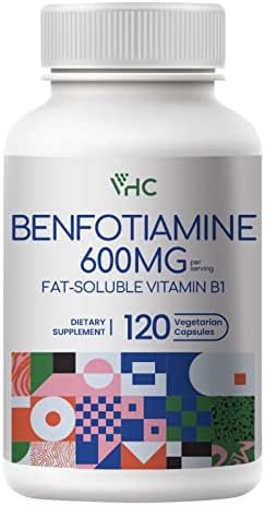 VHC Vitamin B1 Benfotiamine 600mg Supplement- 5X Time Fat-Soluble Thiamine Vitamin B1- Max Boost Bioavailable Thiamine B1 Levels-120 Veggie Capsules (Капсулы на растительной основе),Non-GMO, Soy Free- Made in USA VHC