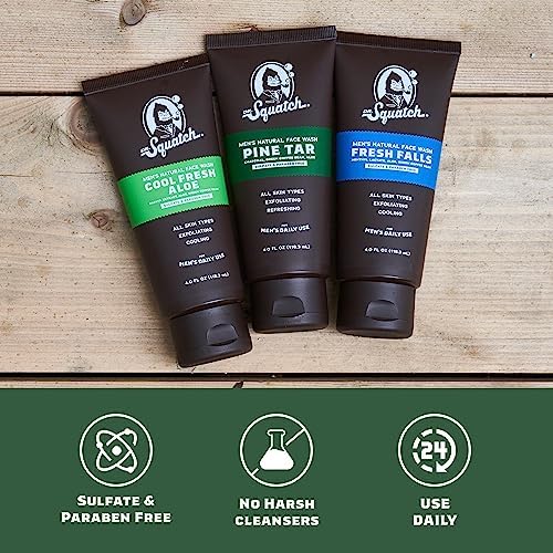 Dr. Squatch Men's Face Wash and Bar Soap Bundle - Exfoliating Face Wash made with Natural Ingredients - Fresh Falls Face Wash and Fresh Falls, Cedar Citrus, and Spearmint Basil Bar Soap Dr. Squatch