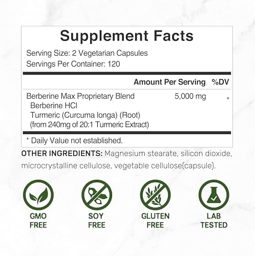 Berberine Supplement with Yohimbine, 500mg Per Serving, 120 Veggie Capsules – Root & Bark Extracts – High Absorption Hydrochloride HCl Forms – Non-GMO, Vegan DEAL SUPPLEMENT