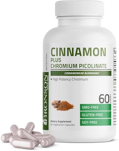 Bronson Cinnamon Plus Chromium Picolinate Supplement, High Potency Chromium, Non-GMO, 60 Vegetarian Capsules (Вегетарианские капсулы) Bronson