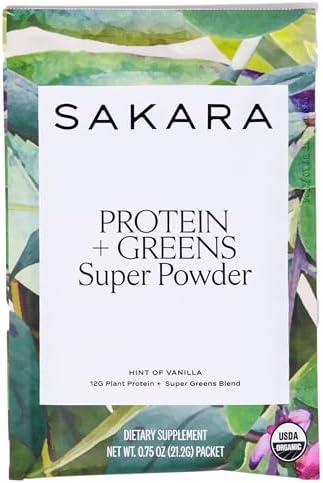 SAKARA Protein + Greens Super Powder (Порошок), 10 Servings (Порции) - Organic Vegan Protein Powder Hemp, Pumpkin, Pea Protein, Organic Greens Superfood Powder SAKARA