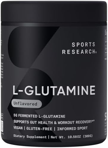 Sports Research L-Glutamine - Workout Recovery, Immune Health & Gut Health Support - 5 G Per Serving (Порция) - 10.58 Oz Sports Research