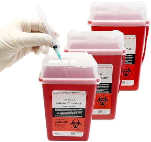 Sharps Container for Home Use 1 Quart, 3 Pack Professional Needle Disposal Containers, Biohazard Needle and Syringe Disposal Containers, Small Sharps Disposal Container for Travel DWCHECK